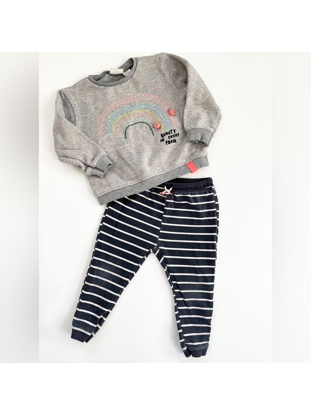 🩵 4/$20 Zara Striped Navy and‎ White Kids Bottoms & Rainbow Sweater for Daycare